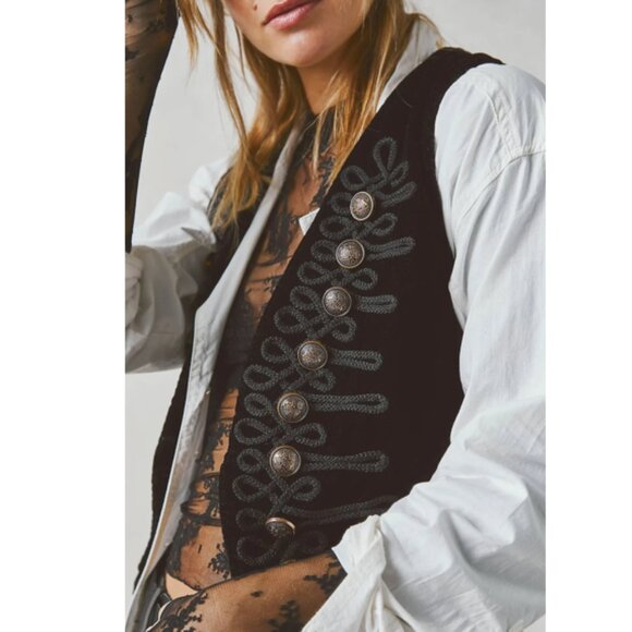 FREE PEOPLE Decorated Officer Black Vest - Picture 10 of 16